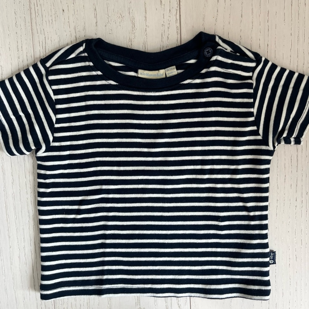 JoJo Maman Bebe Navy Blue And White Striped Short Sleeve T-Shirt 18-24 Months